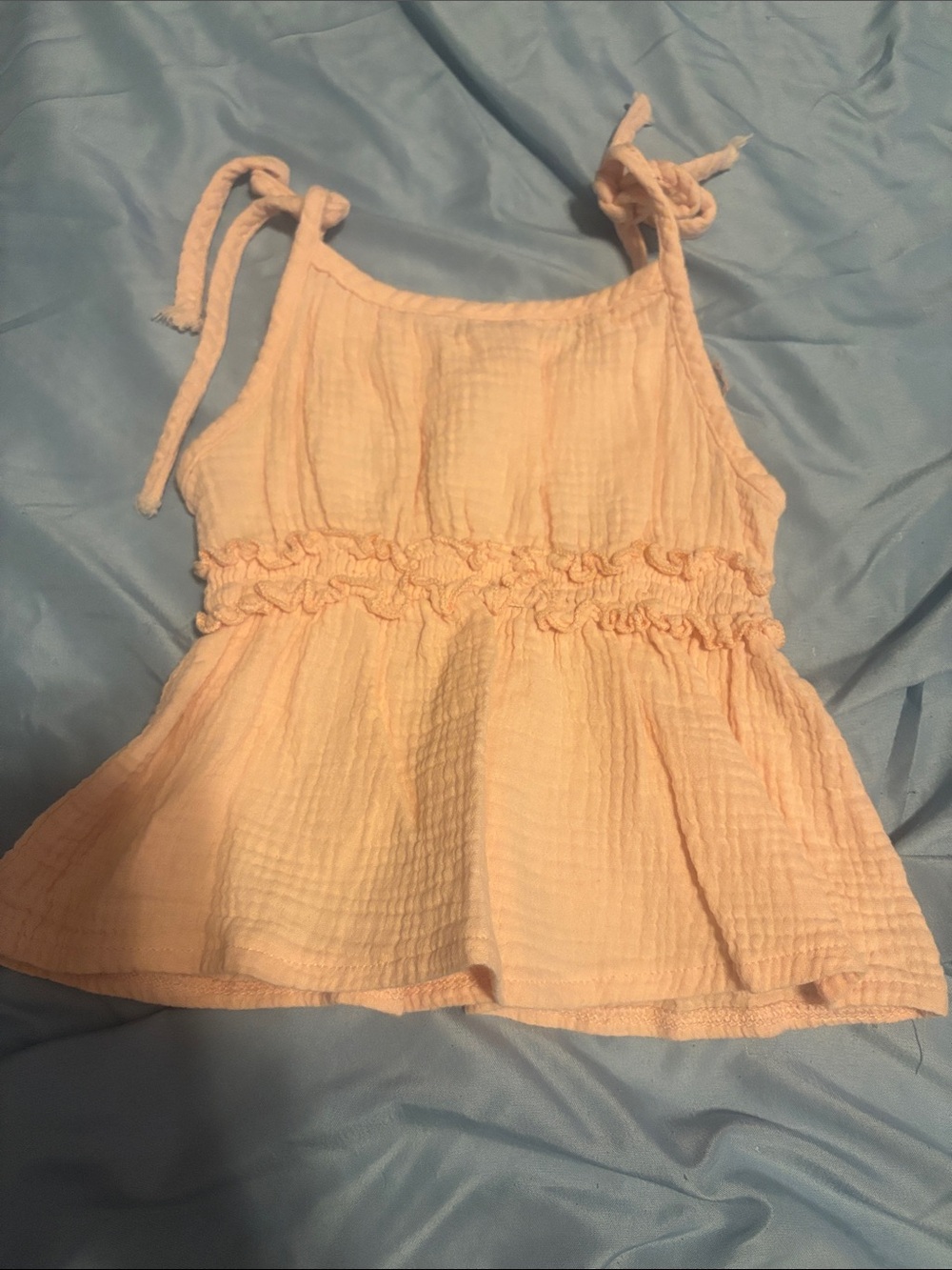 Light Peach Tie-Strap Ruffled Peplum Tank